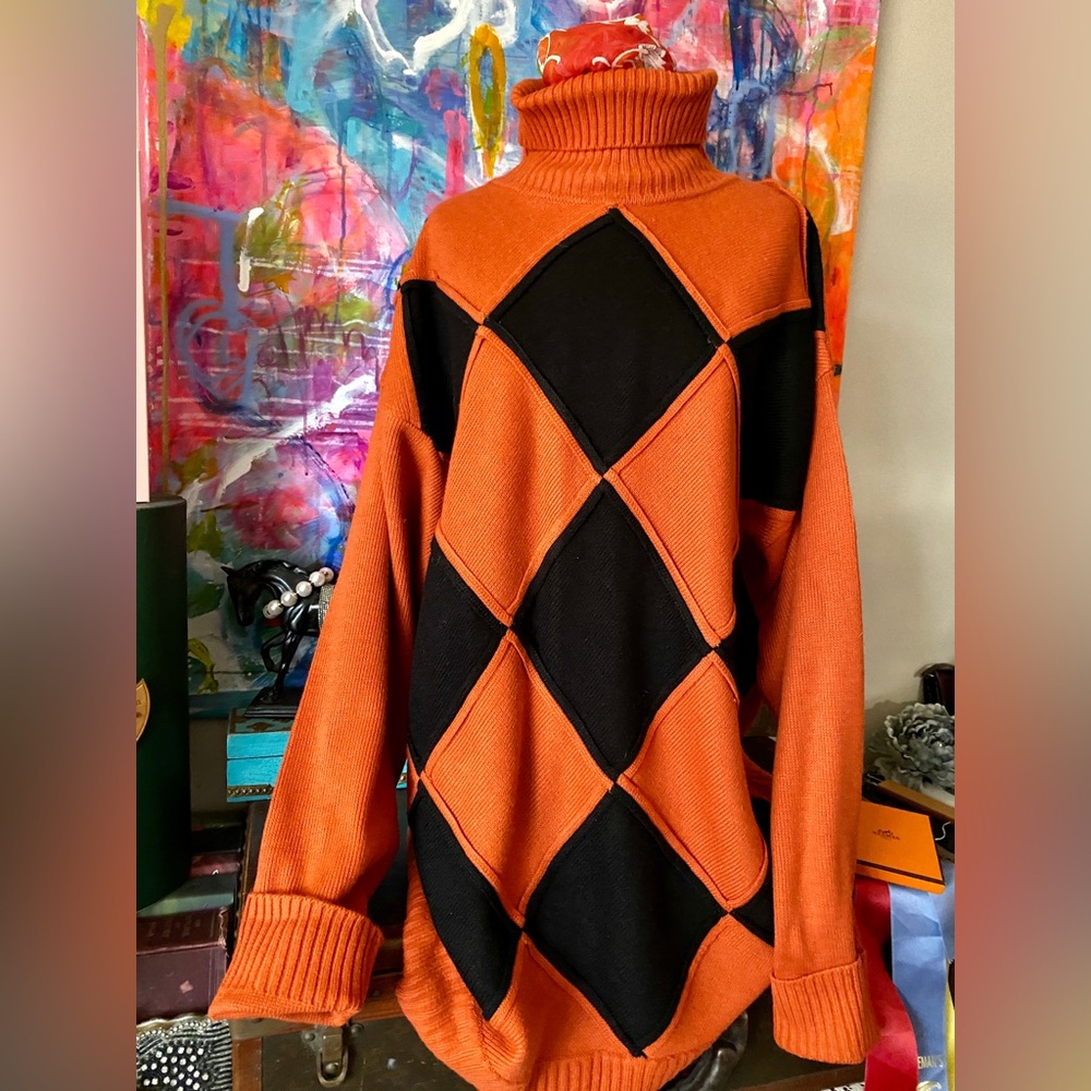 Awesome colors Argyle Styling REGAL WEAR Collegiate Sweater Tunic Dress XL 🧡🖤